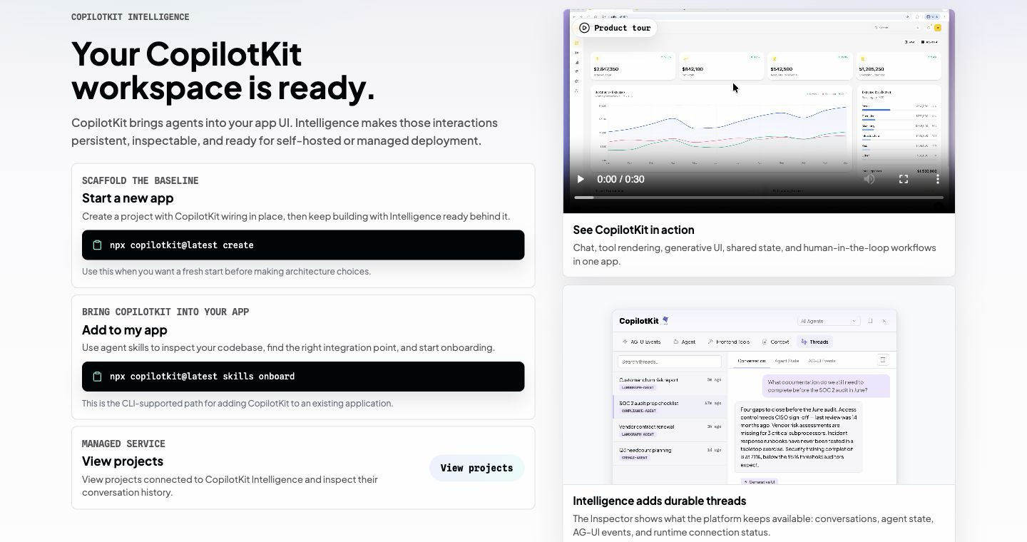 The cloud-hosted Intelligence ready page.