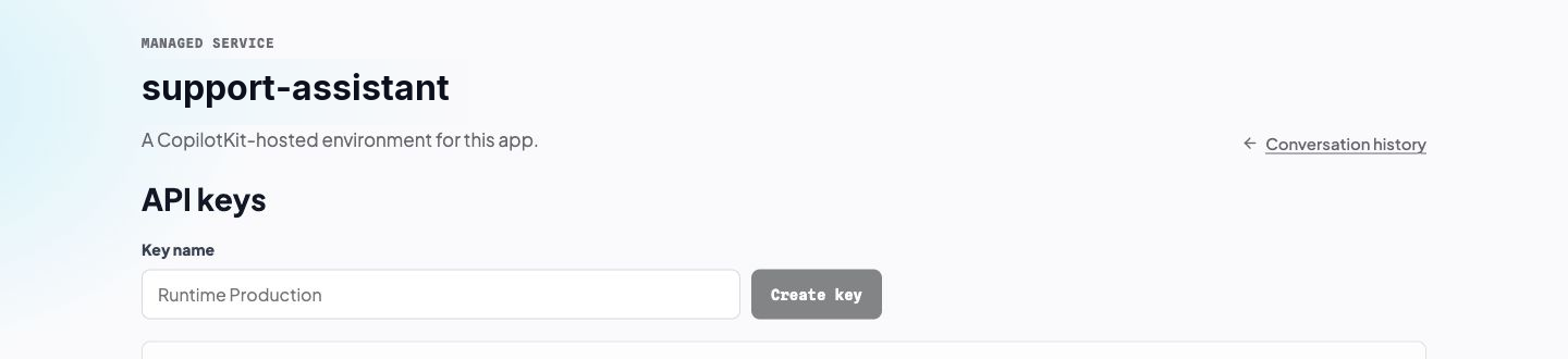 The Cloud-Hosted Enterprise Intelligence API keys page.